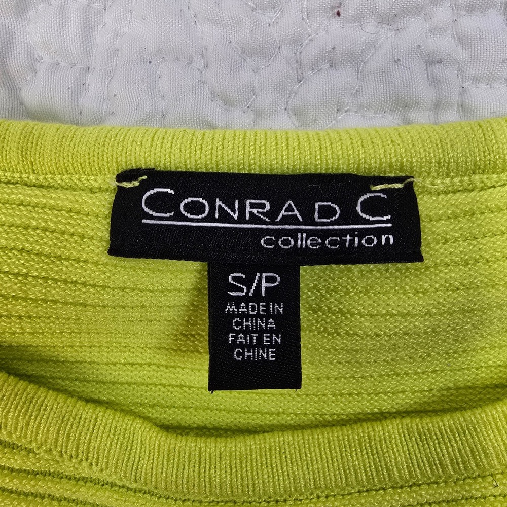 Conrad‎ C Coll Chartreuse Ribbed Dolman Knit Top Tulip Overlap Back Size S/P - Picture 4 of 5
